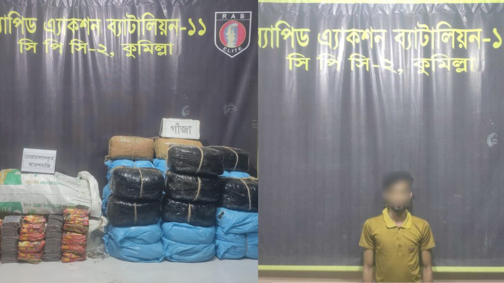 র‌্যাবের অভিযানে বিপুল পরিমাণ গাঁজা ও আতশবাজি উদ্ধার, আটক ১