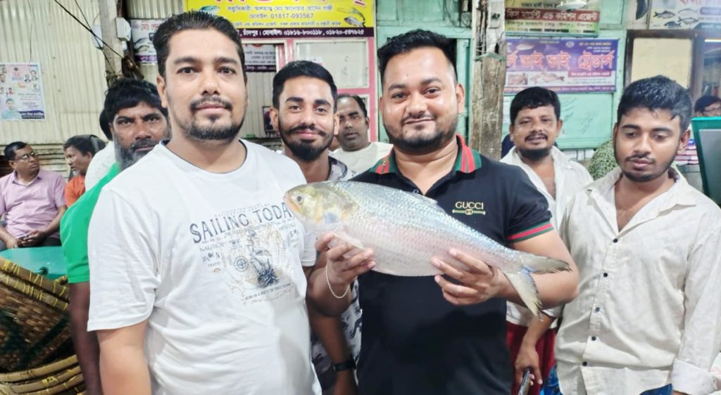 চাঁদপুর মাছঘাটে ২ কেজি ওজনের ইলিশ ৯ হাজার ৫৫০ টাকায় বিক্রি